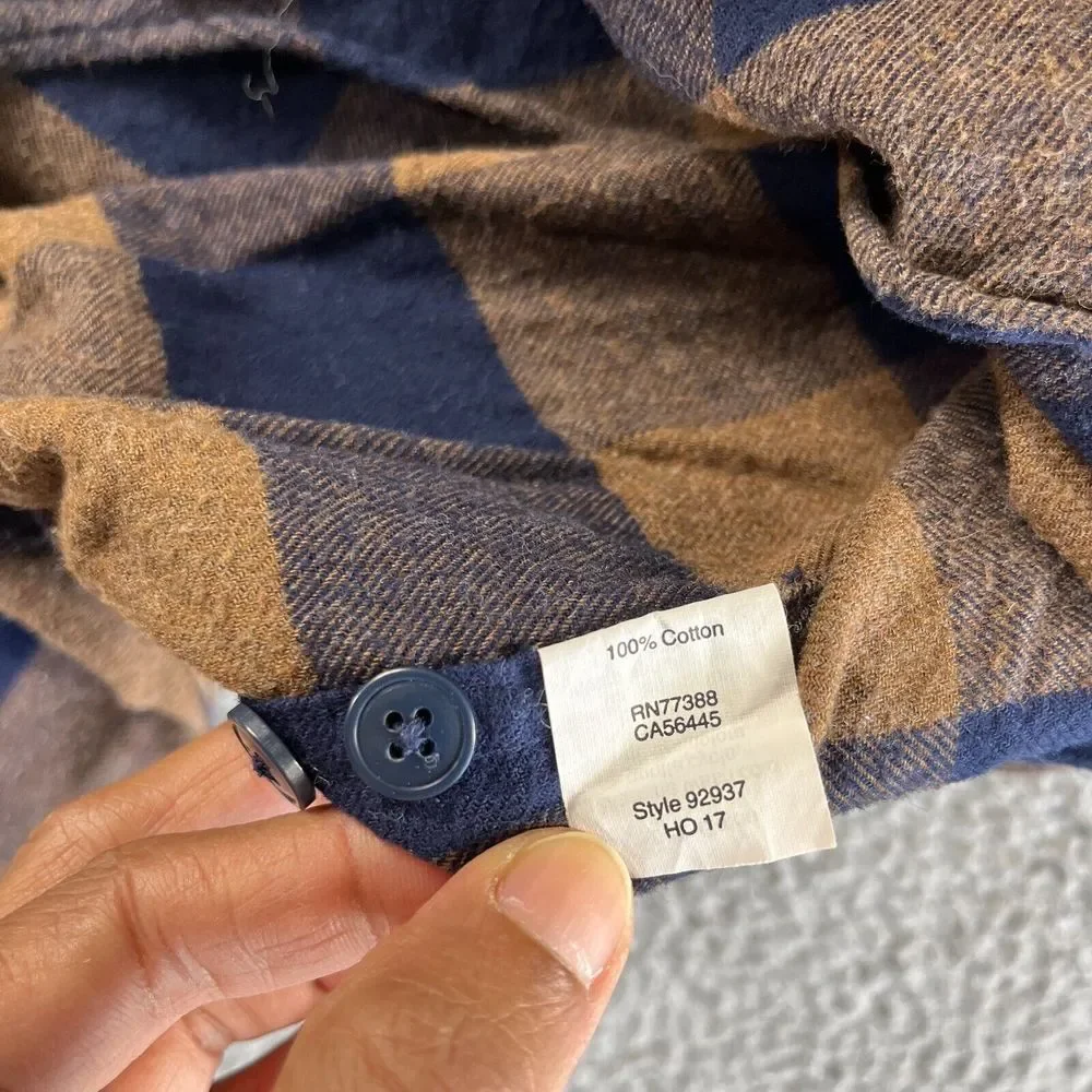 J. Crew Shirt Mens Extra Large Blue Brown‎ Check Flannel Button Up Midweight